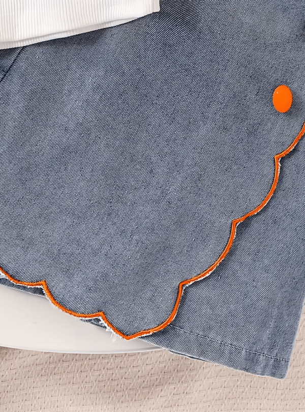 Cute Summer Baby Girl White Orange Top And Denim Skirt Pant Design - Image 3