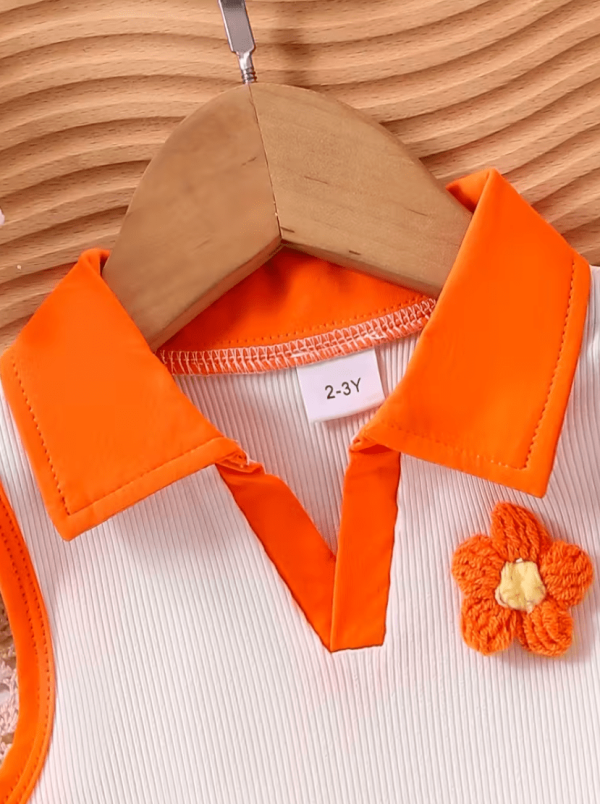 Cute Summer Baby Girl White Orange Top And Denim Skirt Pant Design - Image 4
