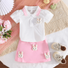 White T Shirt And Pink Skirt Cute Rabbit Baby Girl Design - Image 3